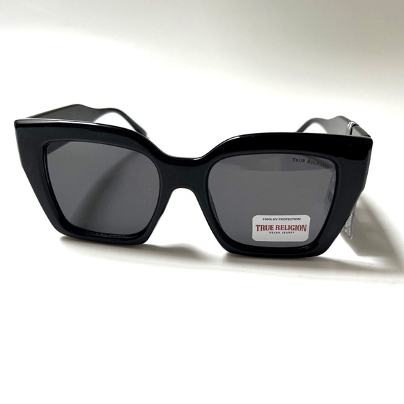 New Original TRUE RELIGION Square Sunglasses Oversized Acetate Black Classic - Picture 2 of 6